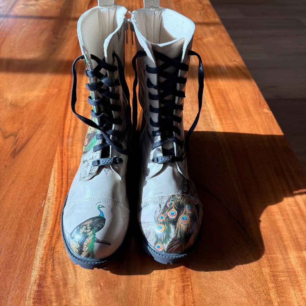 DOGO Women's Vegan Leather "Peacock" Combat Boots Size 41 US 10
